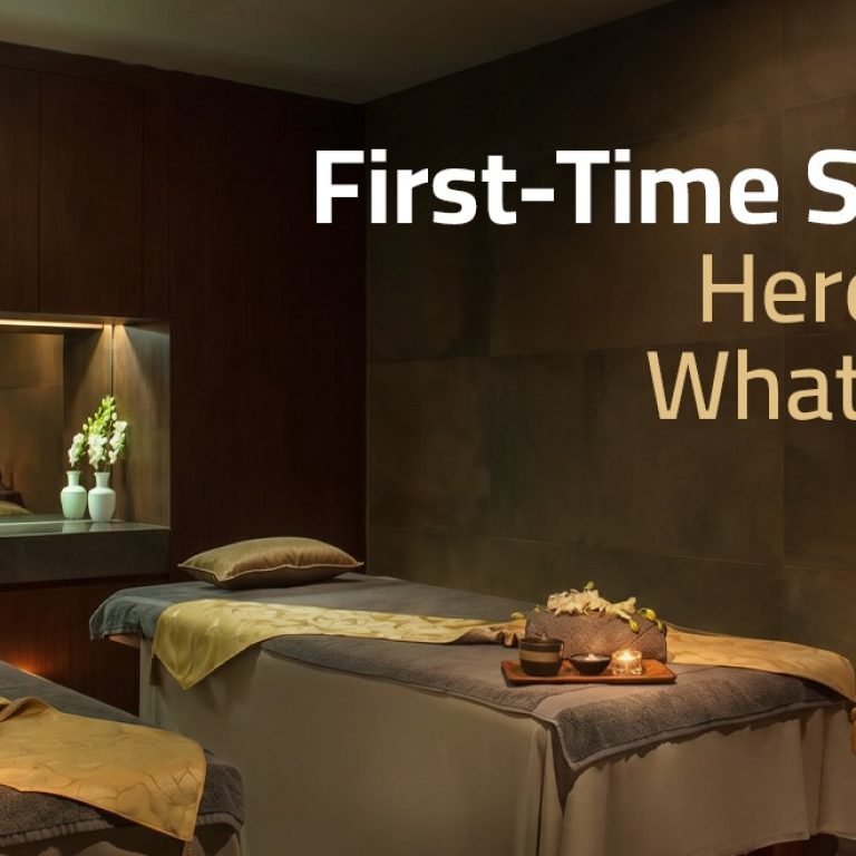First-time spa guest relaxing in a luxury spa reception area before a wellness treatment
